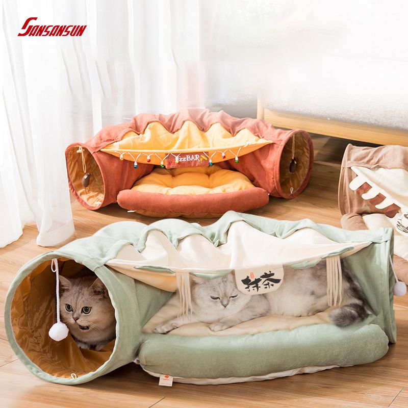 cat play tunnel bed